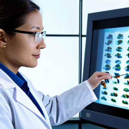 Home 21 A professional female scientist, fully clothed in a pristine white lab coat and modest appropriate attire, stands with perfect anatomy and correct proportions in a state-of-the-art biotechnology laboratory. She is intently observing complex 3D DNA molecular models displayed on a large, high-resolution digital screen, while advanced genetic sequencing equipment is visible in the background. The environment is brightly lit and meticulously organized, symbolizing scientific precision and progress in genetic research. This image is safe for work, appropriate content, and family-friendly, ensuring a natural pose and well-formed hands.