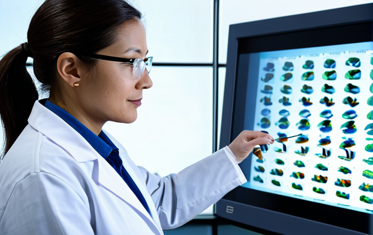 A professional female scientist, fully clothed in a pristine white lab coat and modest appropriate attire, stands with perfect anatomy and correct proportions in a state-of-the-art biotechnology laboratory. She is intently observing complex 3D DNA molecular models displayed on a large, high-resolution digital screen, while advanced genetic sequencing equipment is visible in the background. The environment is brightly lit and meticulously organized, symbolizing scientific precision and progress in genetic research. This image is safe for work, appropriate content, and family-friendly, ensuring a natural pose and well-formed hands.