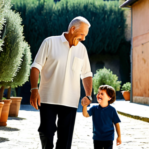 Home 19 Gene Therapy Success Story**
"A heartwarming scene showing a young, fully clothed Italian child (approximately 8 years old) with Spinal Muscular Atrophy (SMA) now able to walk and play in a sunlit Italian courtyard. The child is smiling, surrounded by family (parents and grandparent), all appropriately dressed. Focus on the joy and hope conveyed through their expressions. Background features typical Italian architecture – perhaps a terracotta-tiled roof and a glimpse of olive trees. This image should evoke emotion and showcase the transformative potential of gene therapy. Safe for work, appropriate content, fully clothed, professional, family-friendly, perfect anatomy, correct proportions, natural pose, well-formed hands, proper finger count, natural body proportions, high resolution, realistic."
**
