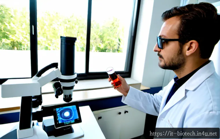 CAR T 세포 치료의 발전 - Photorealistic advanced cellular immunotherapy laboratory in a modern Italian hospital, diverse Euro...