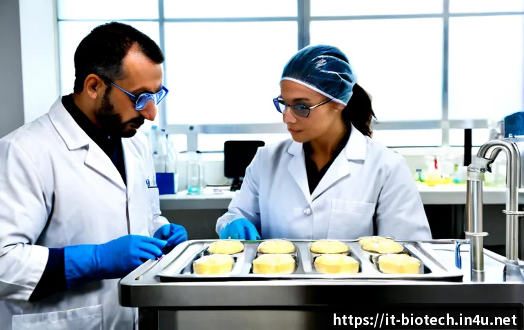 배양육 생산 기술 - Photorealistic cultivated meat production laboratory in Italy, a stainless-steel bioreactor vessel w...